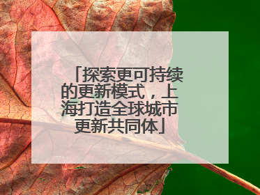 探索更可持续的更新模式，上海打造全球城市更新共同体